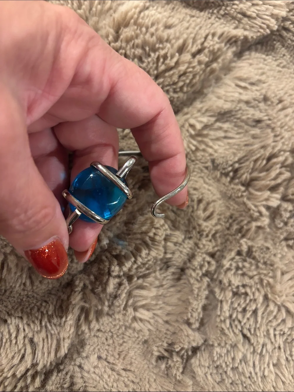 Blue Glass Orb Silver Bangle Bracelet - Women Jewelry